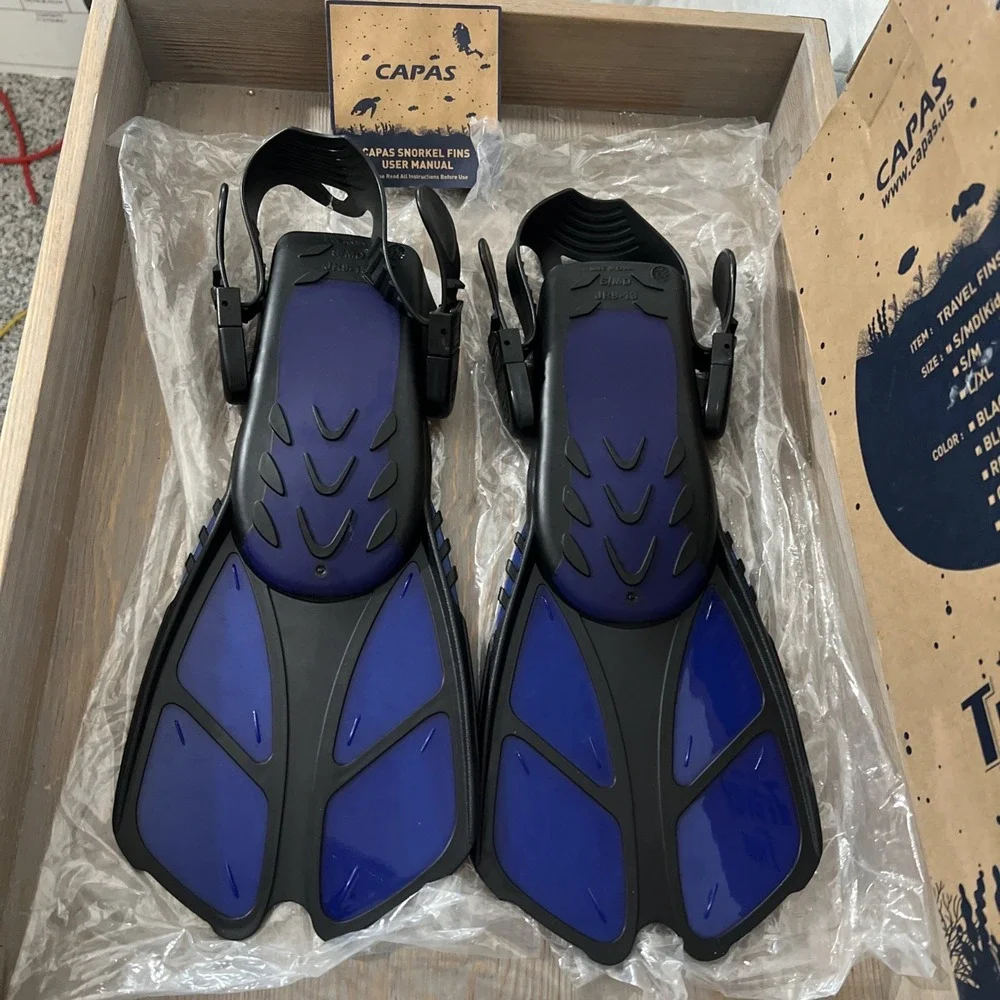 CAPAS Snorkel Fins Swim Fins Travel Size Short Adjustable for Snorkel S/M blue‎